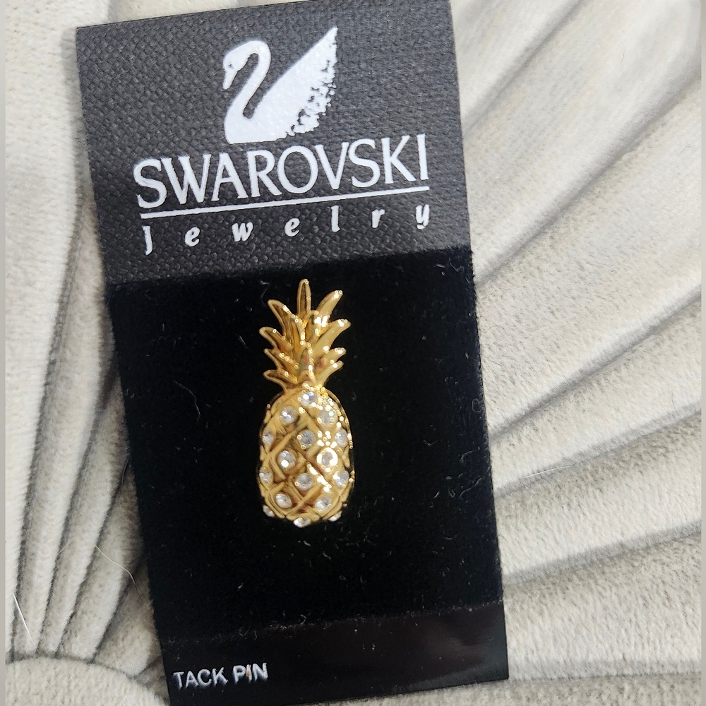 Swarovski Golden Pineapple Tie Tack with Crystal Embellishments